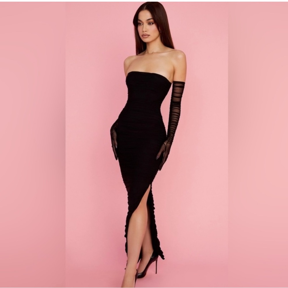 House of CB Sofia Dress Black Mesh Strapless Size Medium - Picture 2 of 11